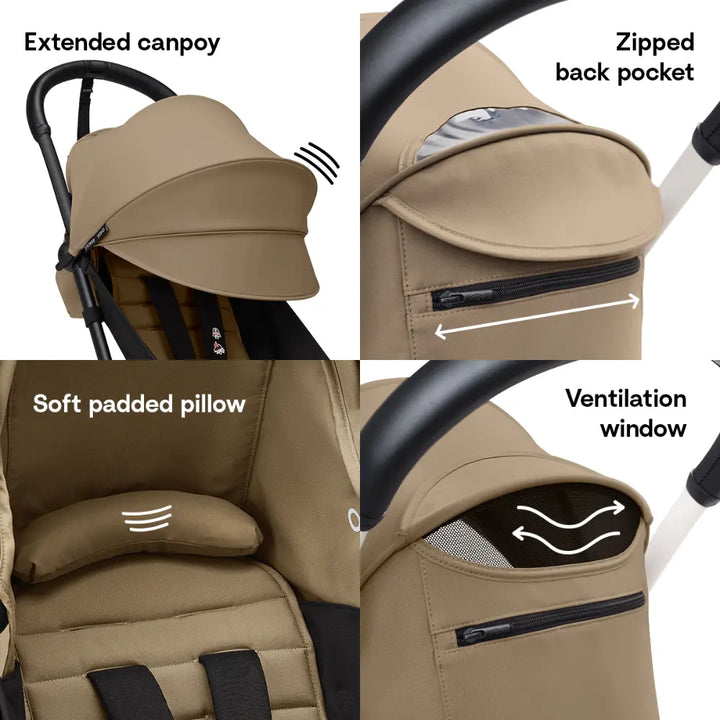 Stokke YOYO3 Stroller | Lightweight Compact Travel Stroller for Babies | Cabin Friendly &amp; Foldable | UPF 50+ Sun Protection | 5 Point Safety Harness | Award Winning Design | YOYO Stroller India | 6 Months to 4 Years - Black/Toffee