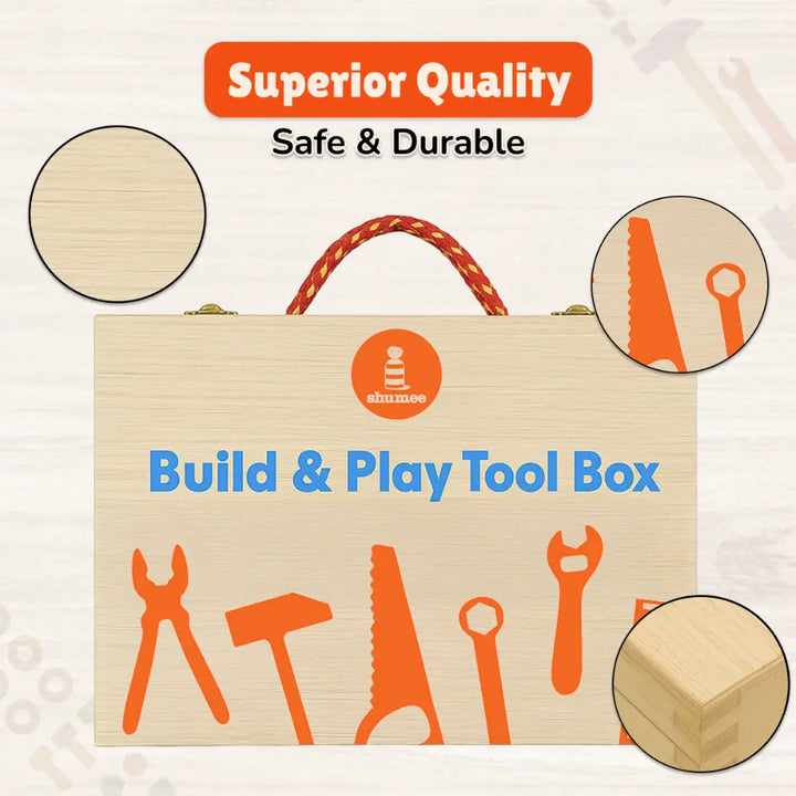 Shumee 43-Piece Wooden Tool Kit &amp; Construction Set – STEM Learning DIY Building Toy with Workbench, Nuts, Bolts &amp; Hammer for Kids (3-7 Years)