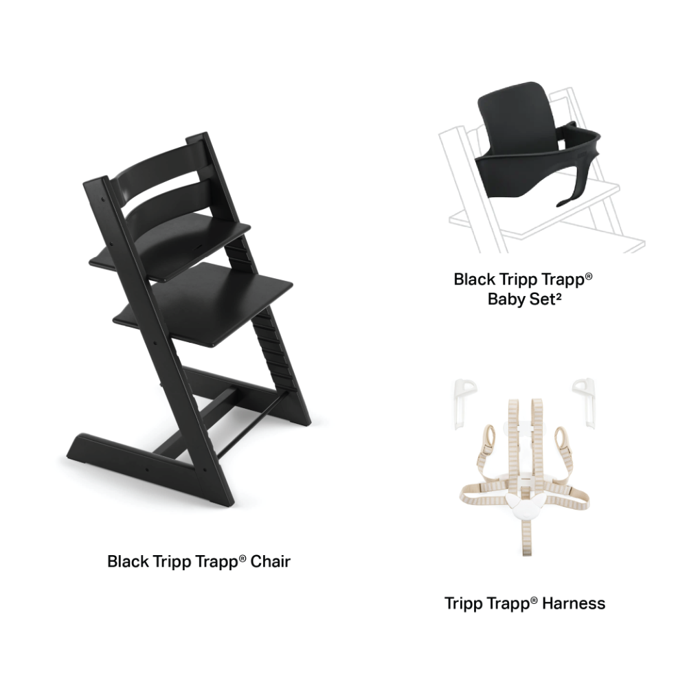 Stokke Tripp Trapp Highchair with Baby Set V2 Harness V1 Adjustable Wooden Highchair for Baby Toddler, Includes Baby Set 5-Point Safety