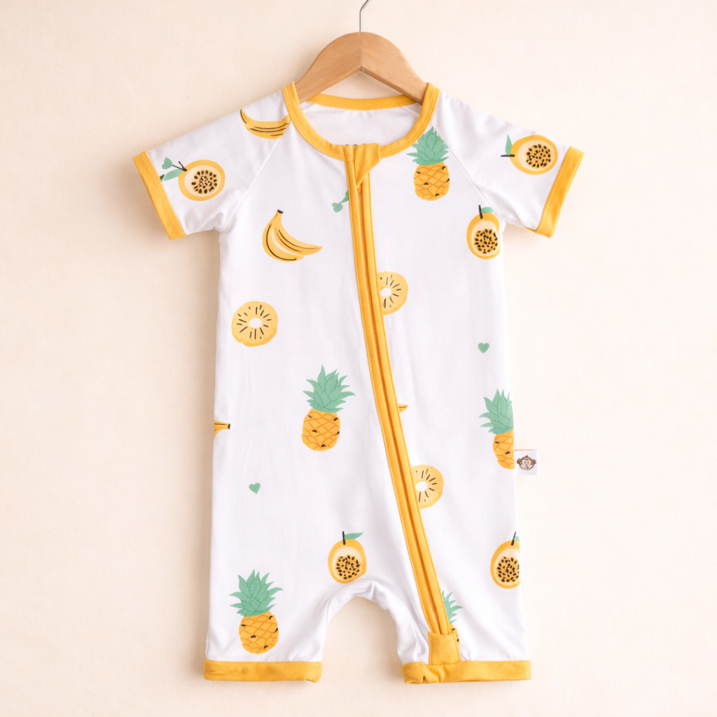 Bubz Bamboo Baby Romper - Soft Breathable Two-Way Zip - Tropical Fruits