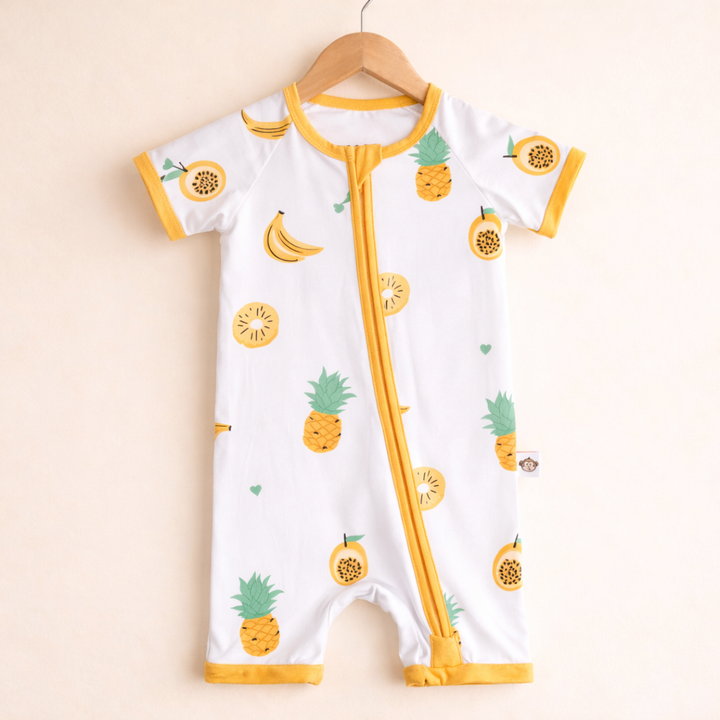 Bubz Bamboo Baby Romper - Soft Breathable Two-Way Zip - Tropical Fruits