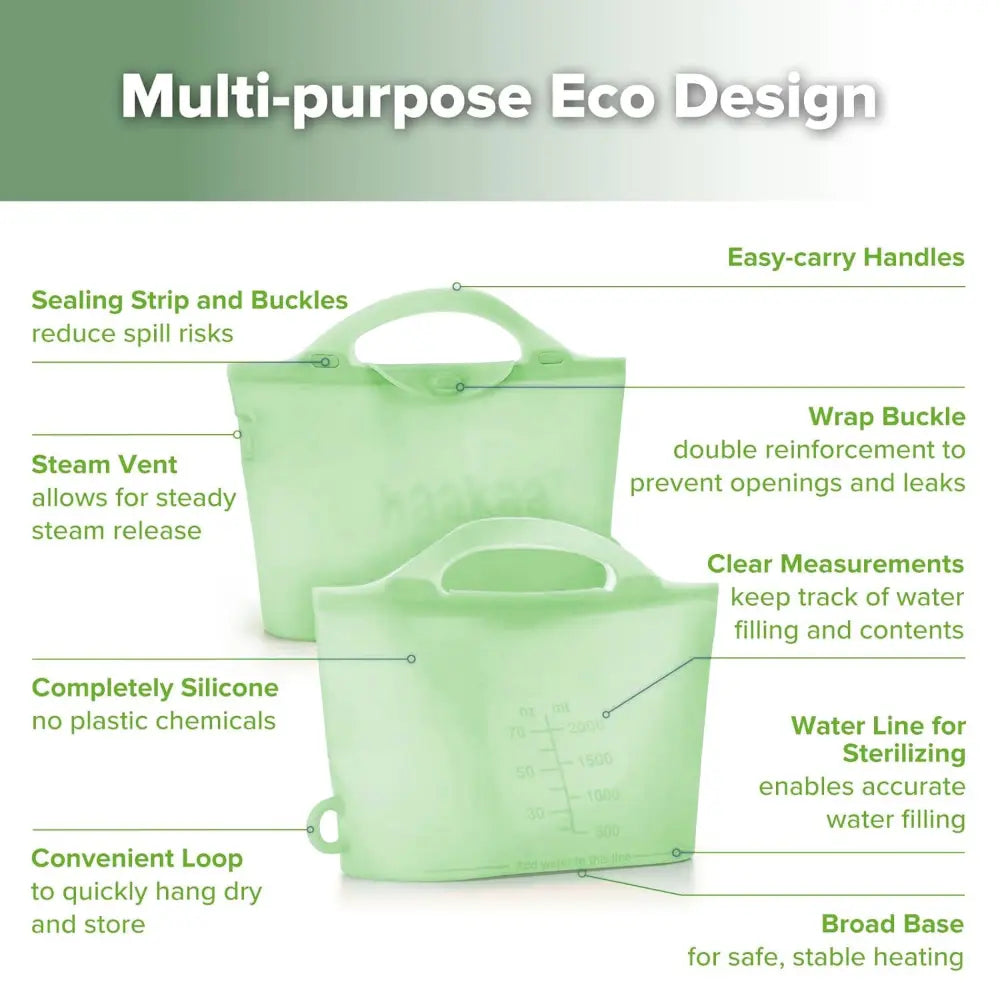 Haakaa Multipurpose Steamer &amp; Steriliser Bag – Microwave Sterilising &amp; Storage – Lime – 2000ml