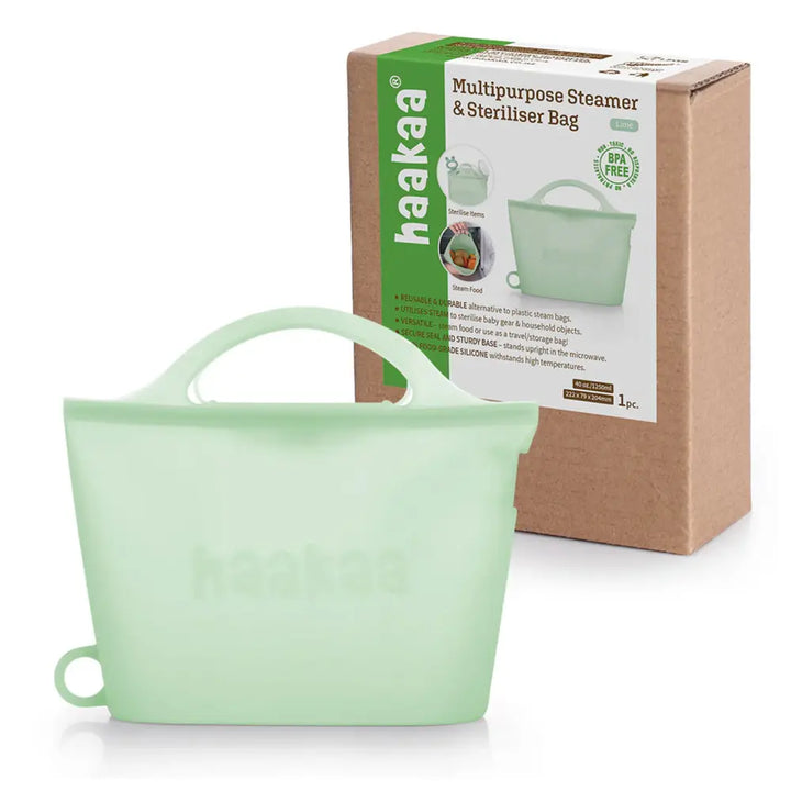 Haakaa Multipurpose Steamer &amp; Steriliser Bag – Microwave Sterilising &amp; Storage – Lime – 1250ml