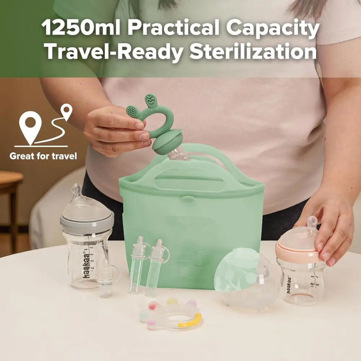 Haakaa Multipurpose Steamer &amp; Steriliser Bag – Microwave Sterilising &amp; Storage – Lime – 1250ml