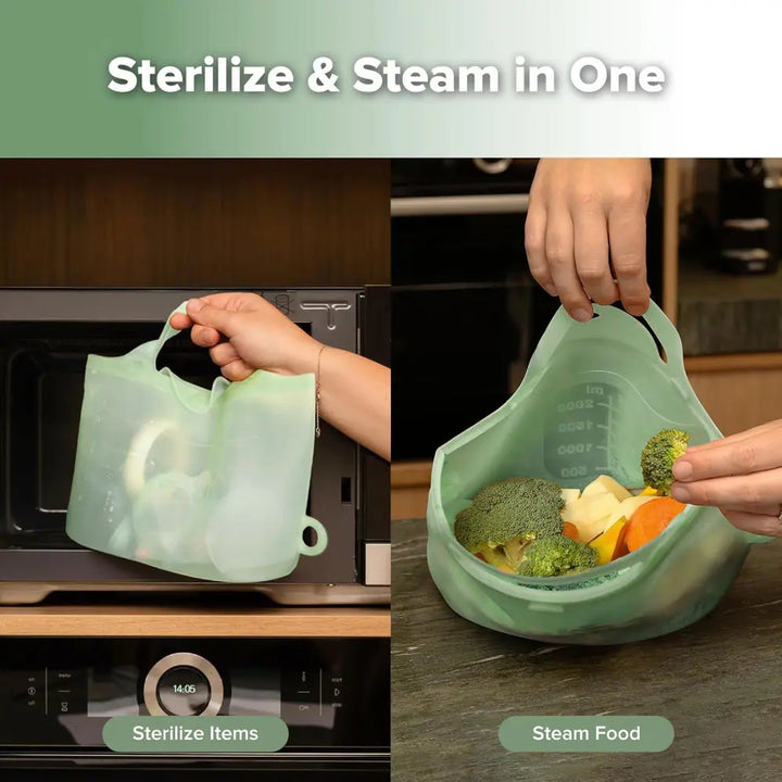 Haakaa Multipurpose Steamer &amp; Steriliser Bag – Microwave Sterilising &amp; Storage – Lime – 1250ml