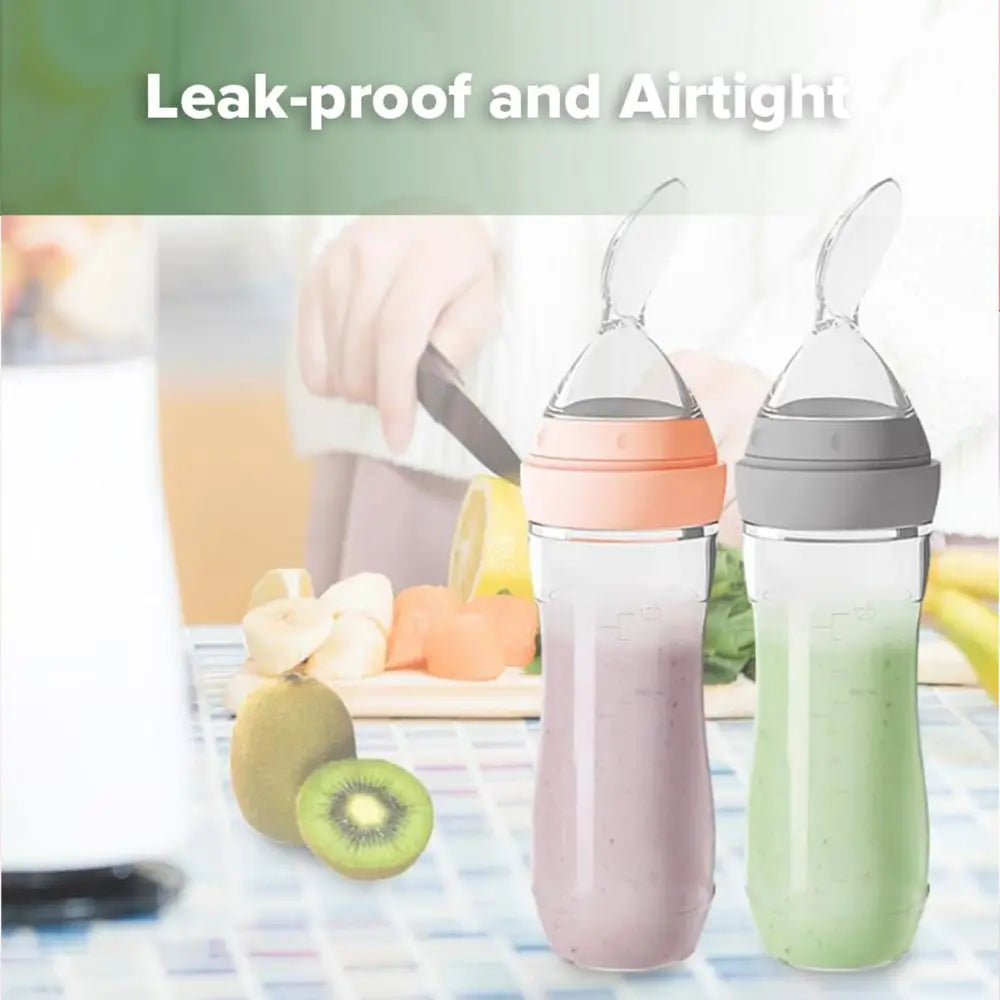 Haakaa Silicone Baby Food Dispensing Spoon – Mess-Free Feeding with Squeeze Handle – Grey