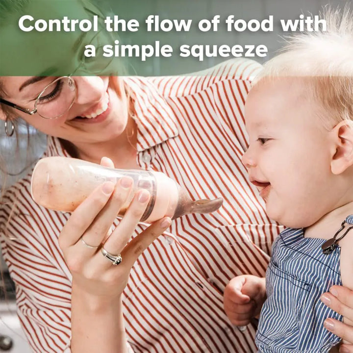 Haakaa Silicone Baby Food Dispensing Spoon – Mess-Free Feeding with Squeeze Handle – Peach