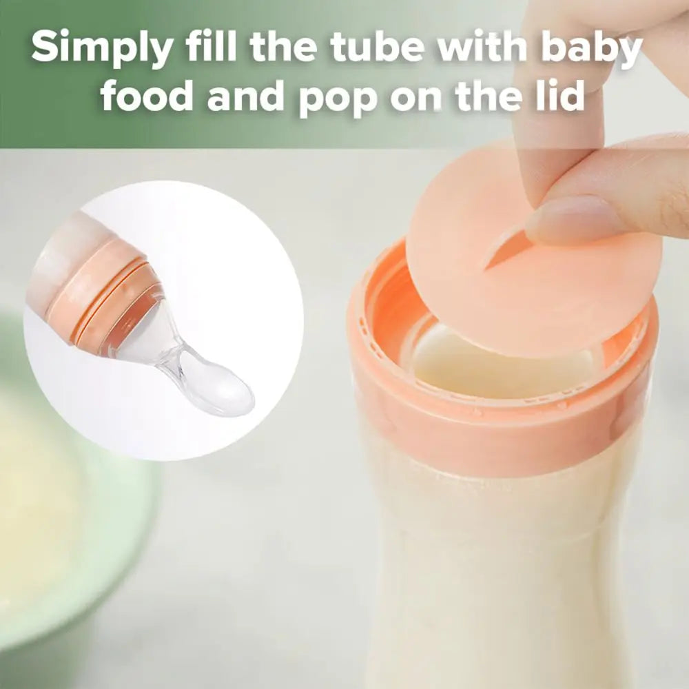 Haakaa Silicone Baby Food Dispensing Spoon – Mess-Free Feeding with Squeeze Handle – Peach
