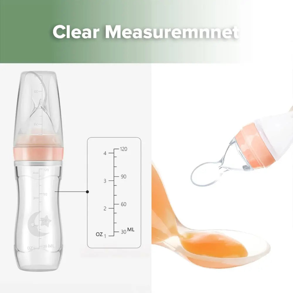 Haakaa Silicone Baby Food Dispensing Spoon – Mess-Free Feeding with Squeeze Handle – Peach