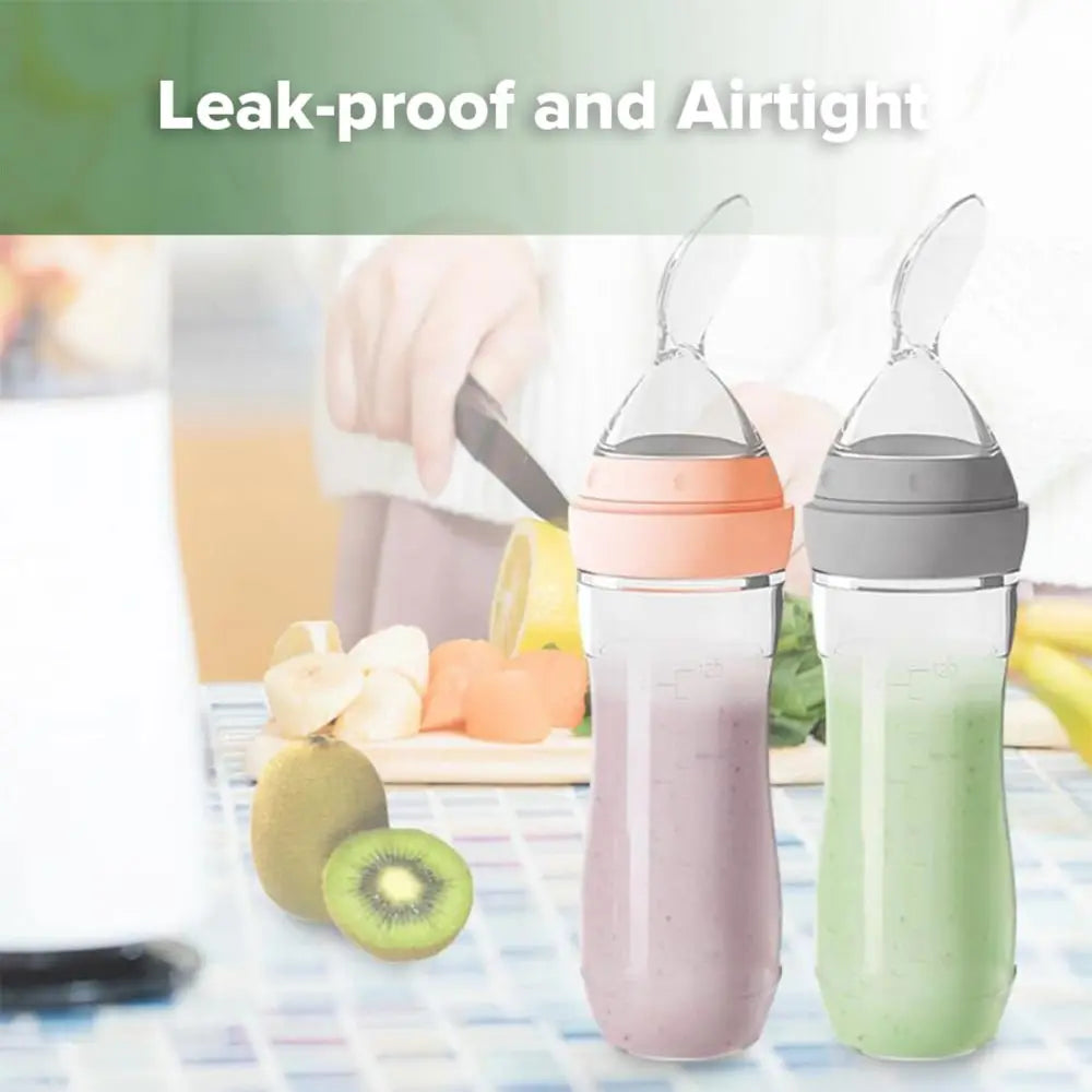 Haakaa Silicone Baby Food Dispensing Spoon – Mess-Free Feeding with Squeeze Handle – Peach