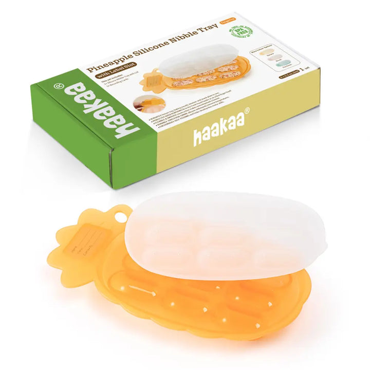 Haakaa Pineapple Silicone Nibble Tray – Safe Self-Feeding &amp; Teething Aid – Tangerine