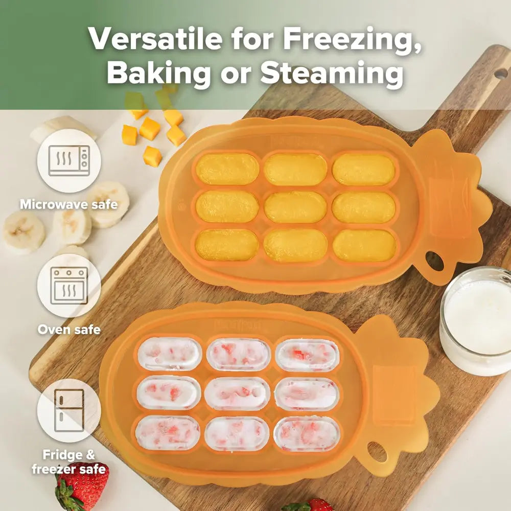 Haakaa Pineapple Silicone Nibble Tray – Safe Self-Feeding &amp; Teething Aid – Tangerine
