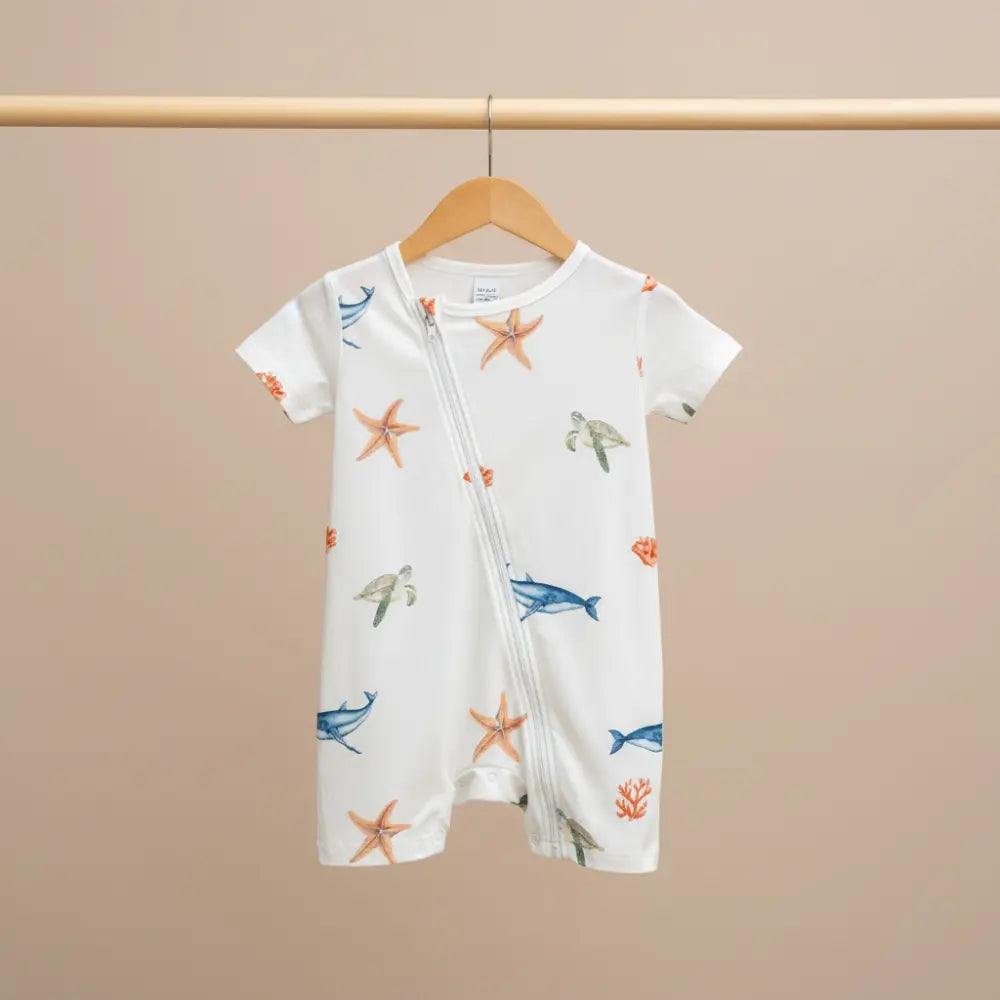 Bubz Bamboo Baby Romper - Soft Breathable Two-Way Zip - Under the Sea