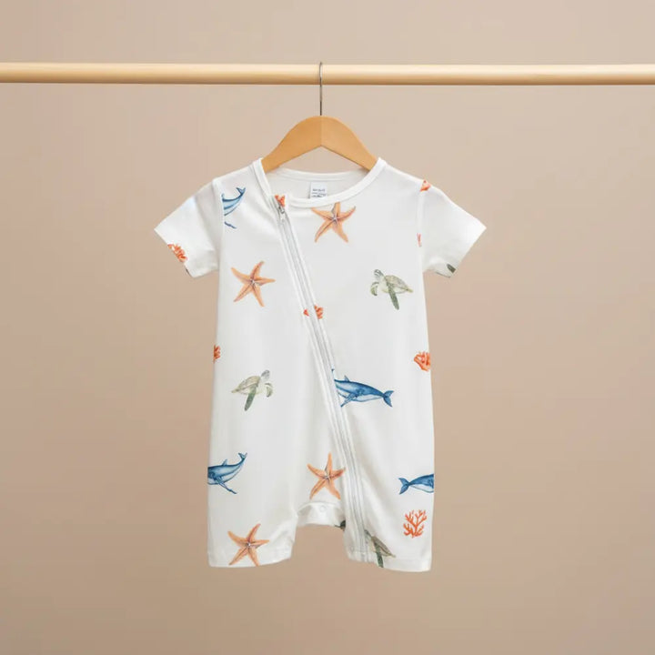Bubz Bamboo Baby Romper - Soft Breathable Two-Way Zip - Under the Sea