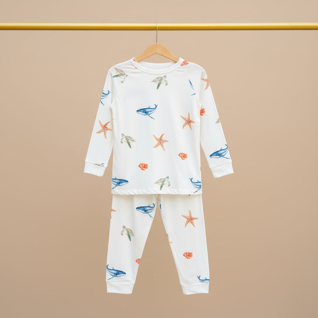 Bubz Bamboo Baby Long Co-rd Set - Soft Breathable Outfit - Under the Sea