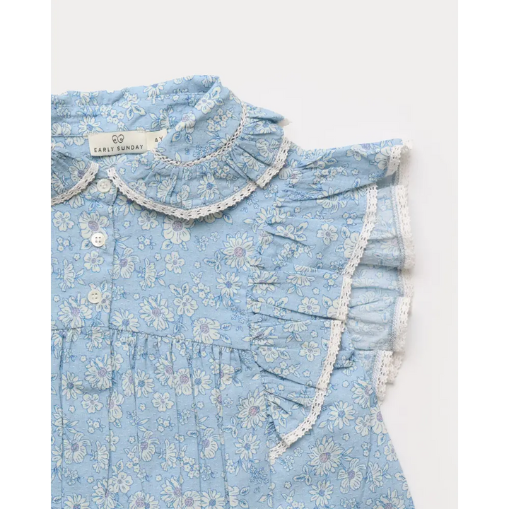 Early Sunday Charlie Blouse - Tonal Floral Blue Print