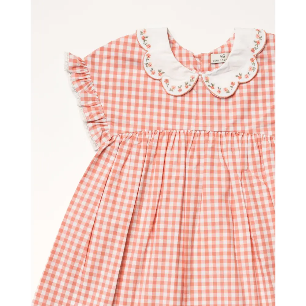 Early Sunday Lila Cotton Gingham Check Dress - Peony