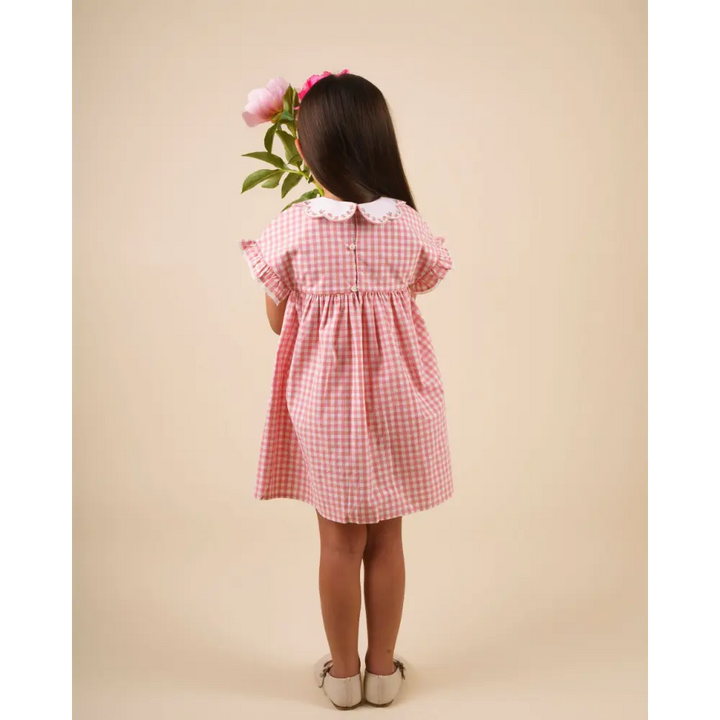 Early Sunday Lila Cotton Gingham Check Dress - Peony