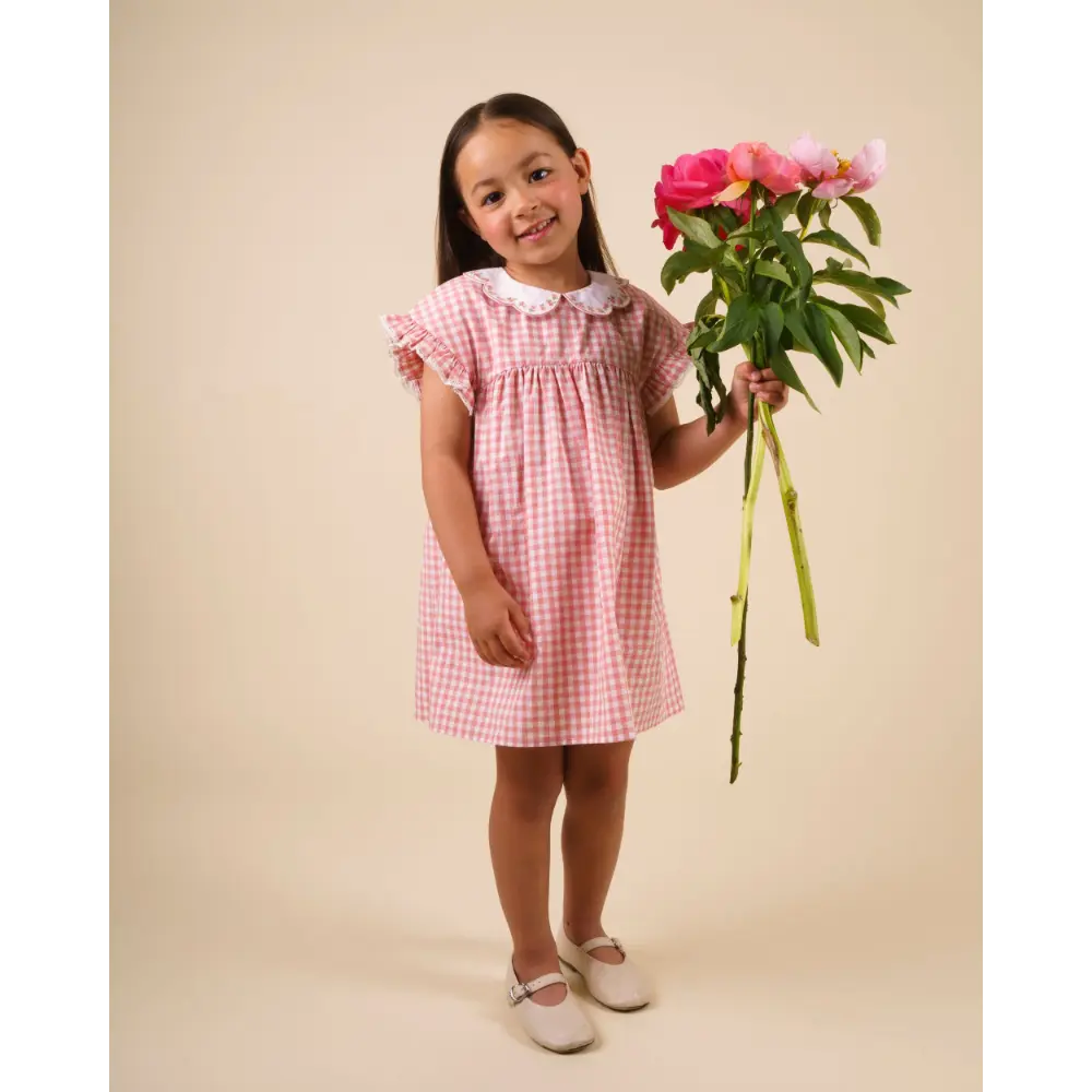 Early Sunday Lila Cotton Gingham Check Dress - Peony