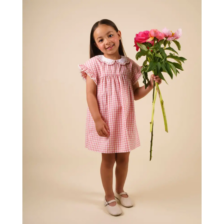 Early Sunday Lila Cotton Gingham Check Dress - Peony