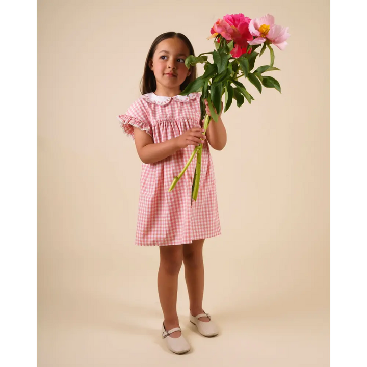 Early Sunday Lila Cotton Gingham Check Dress - Peony
