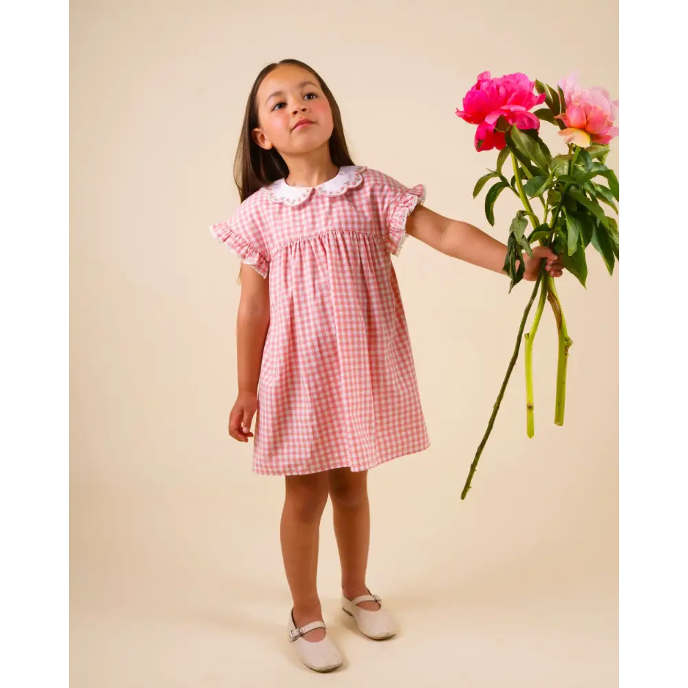 Early Sunday Lila Cotton Gingham Check Dress - Peony