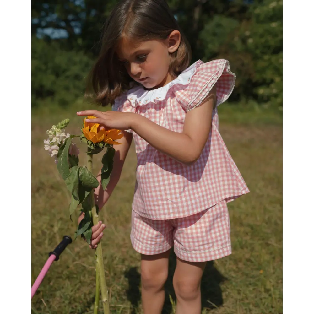 Early Sunday Roman Cotton Gingham Check Short - Peony