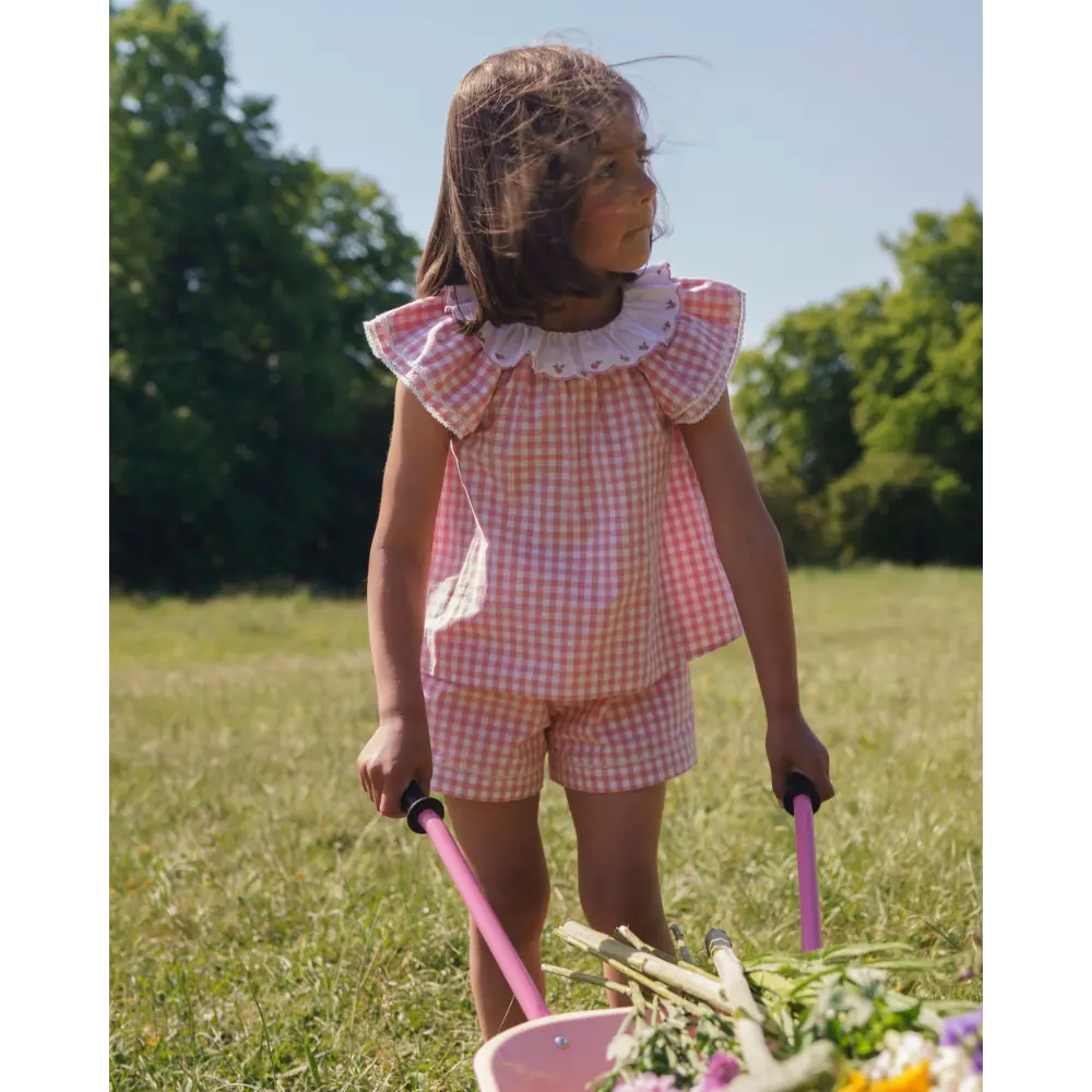Early Sunday Roman Cotton Gingham Check Short - Peony