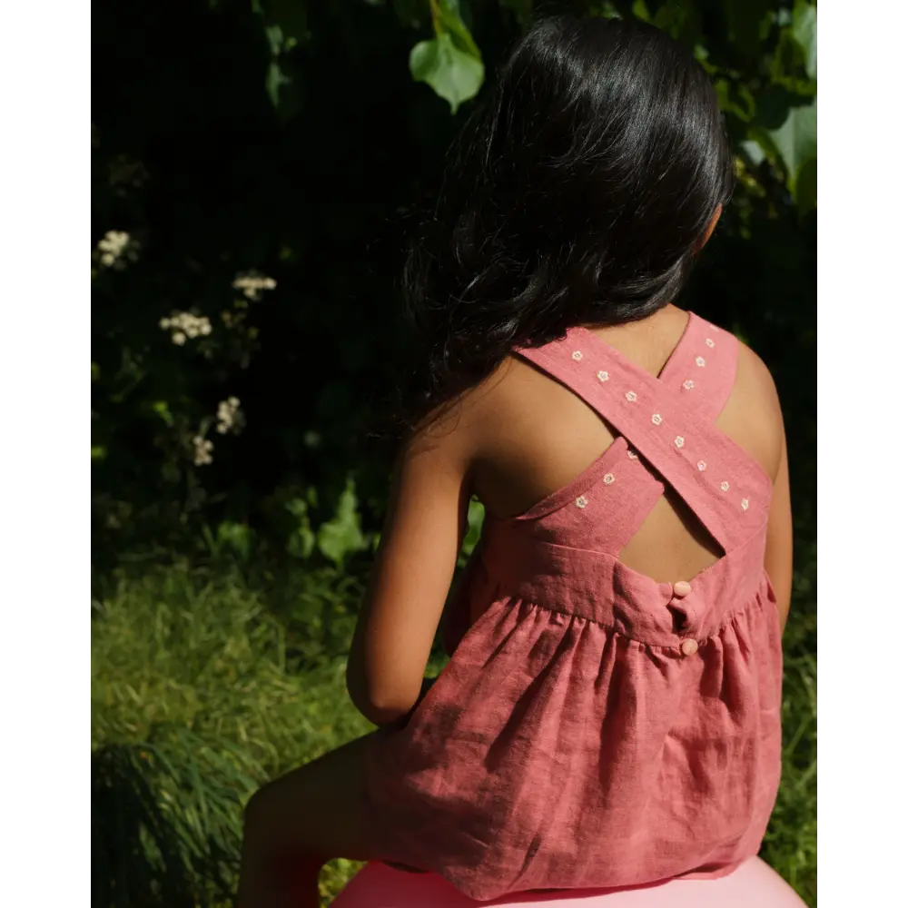 Early Sunday Roman Cotton Linen Dyed Fabric Short - Peony