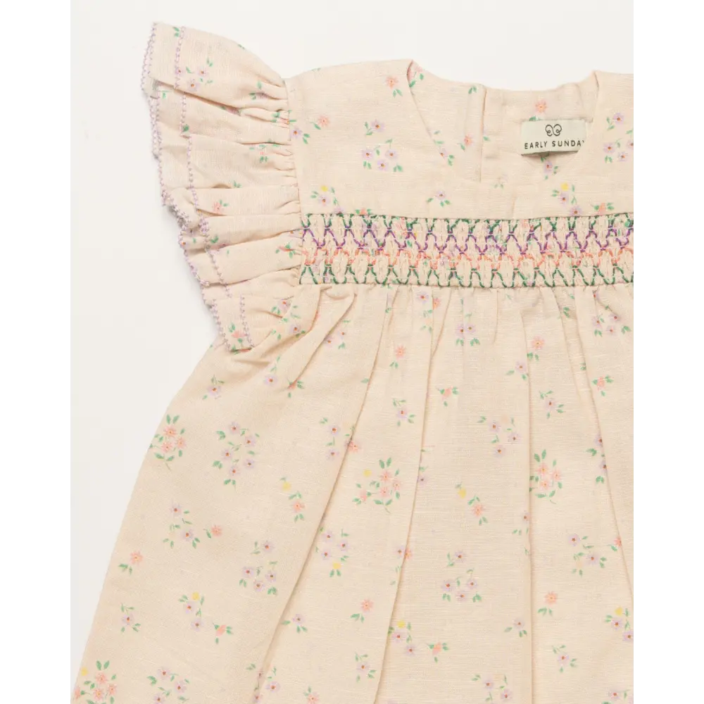 Early Sunday Sienna Baby Dress &amp; Bloomer Set - Painted Bouquet Print