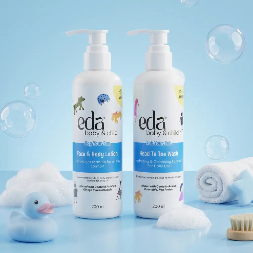 Eda Baby &amp; Child Head-to-Toe Wash &amp; Face &amp; Body Lotion for Newborn Safe Babies 0–10 Years, Gentle Moisturizing Baby Care Daily Essentials, Hypoallergenic, Sulphate &amp; Paraben Free for Daily Use | 200ml