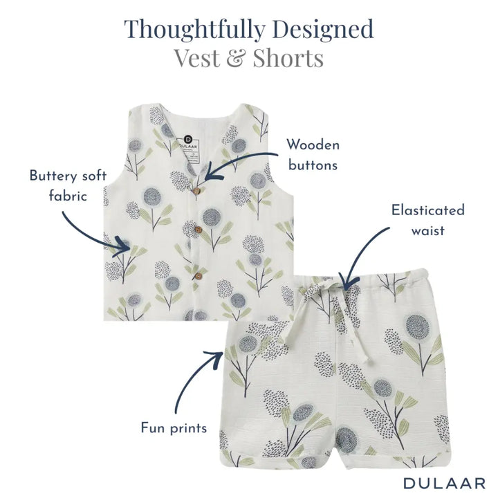 Dulaar Organic Muslin Vest &amp; Shorts Set (6-12 Months)