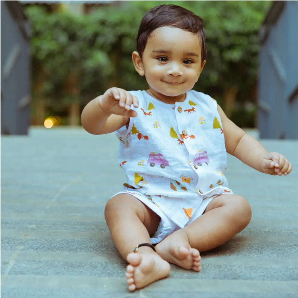 Dulaar Organic Muslin Vest &amp; Shorts Set-Pack Of 2 (6-12 Months)