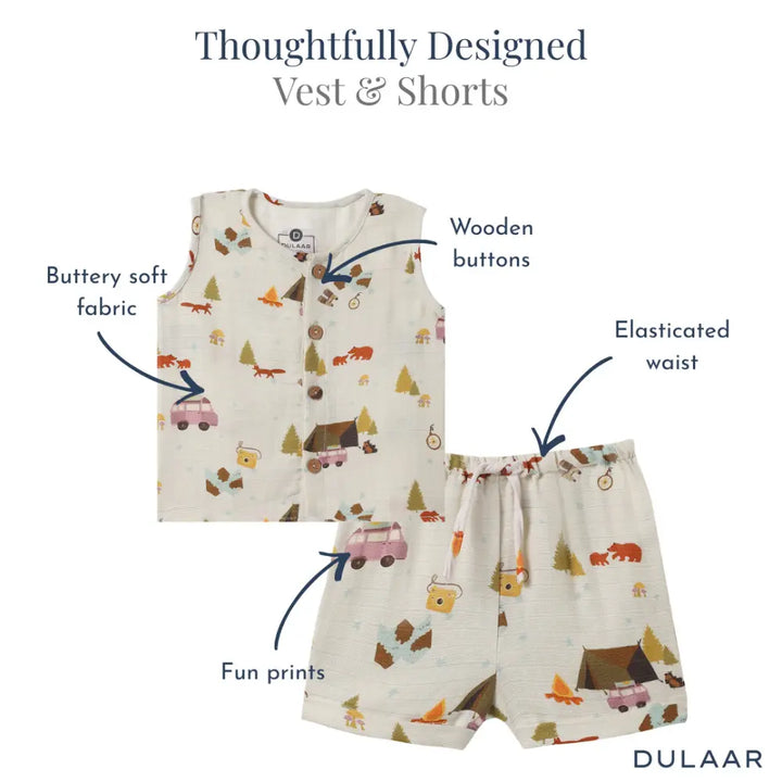 Dulaar Organic Muslin Vest &amp; Shorts Set-Pack Of 2 (6-12 Months)