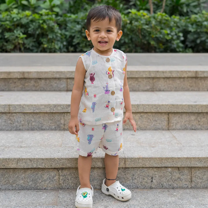 Dulaar Organic Muslin Vest &amp; Shorts Set-Pack Of 2 (6-12 Months)