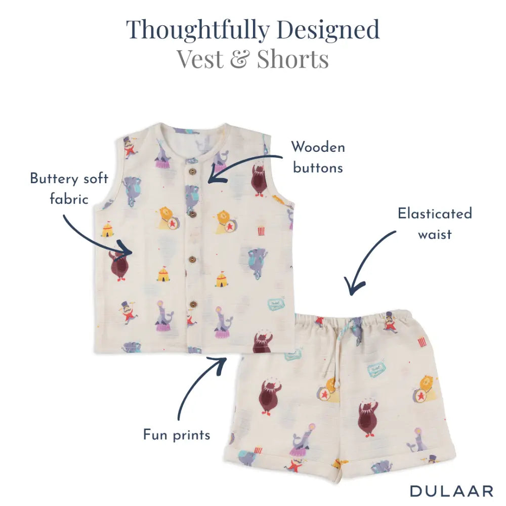 Dulaar Organic Muslin Vest &amp; Shorts Set-Pack Of 2 (6-12 Months)