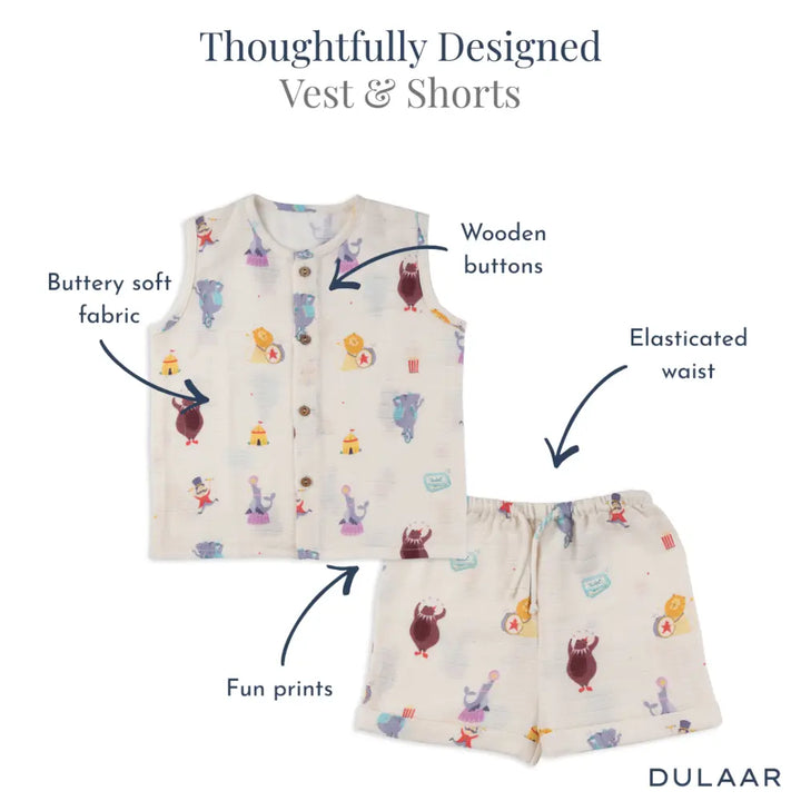 Dulaar Organic Muslin Vest &amp; Shorts Set-Pack Of 2 (6-12 Months)
