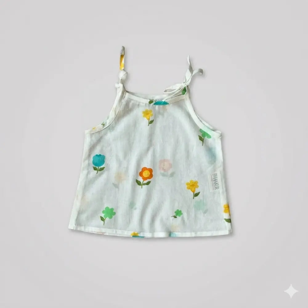 Bhaakur Organic Cotton Set of 3 Printed Tops for Girls - Green Floral