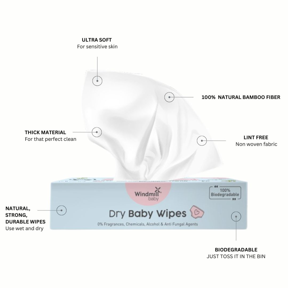 Windmill baby Natural Dry Baby Wipes, 72 count