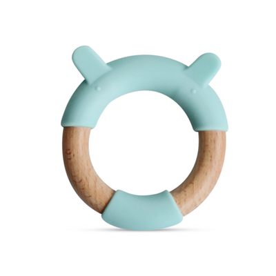 Little Rawr Wood Silicone Teether Ring Blue