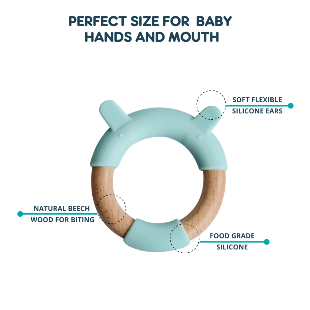 Little Rawr Wood Silicone Teether Ring Blue