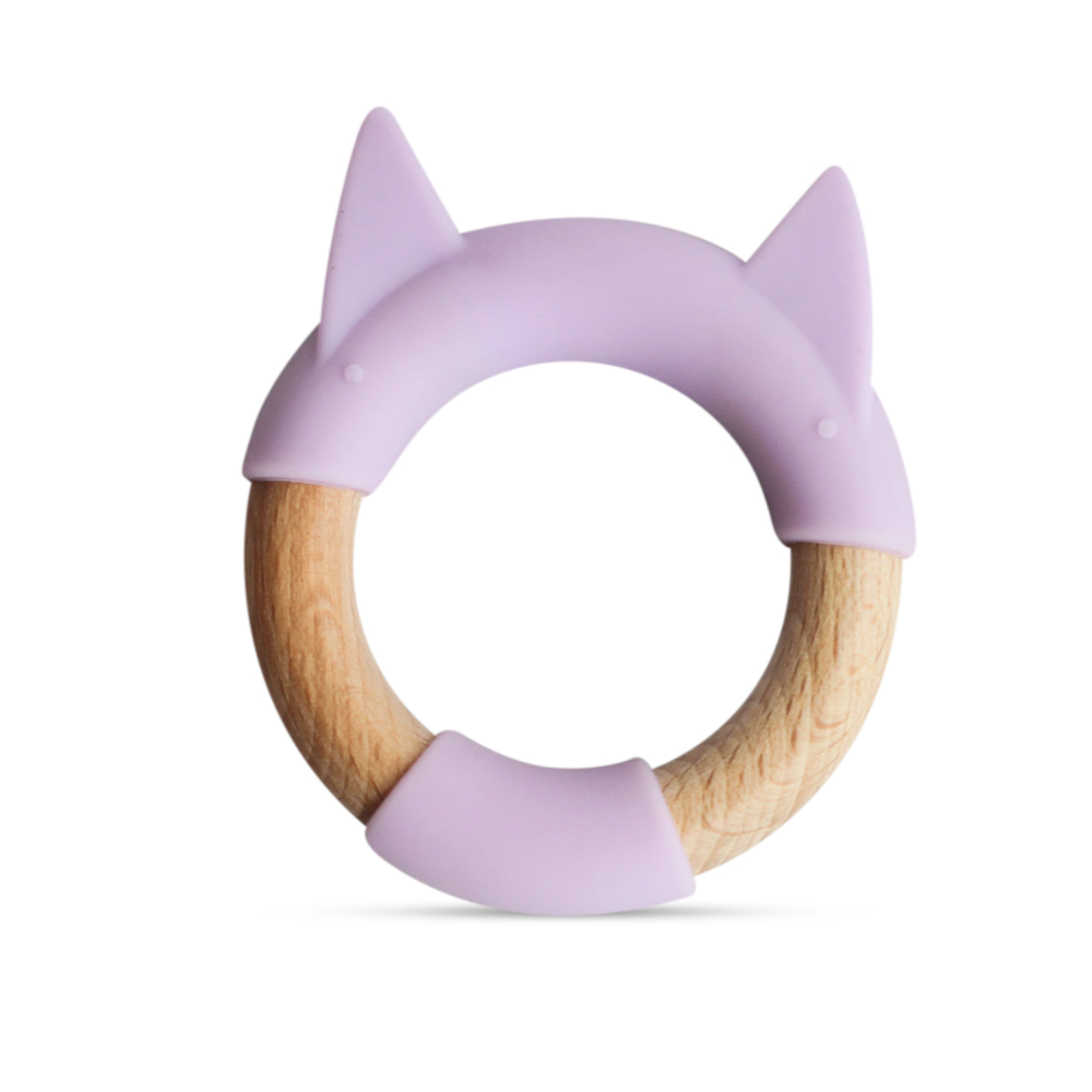 Little Rawr Wood Silicone Teether Ring Purple