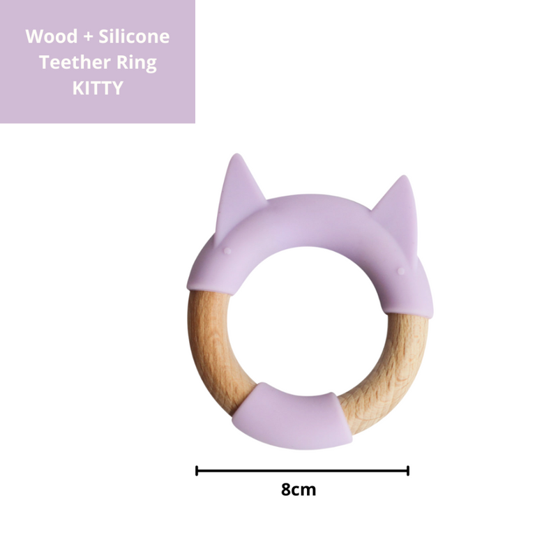 Little Rawr Wood Silicone Teether Ring Purple