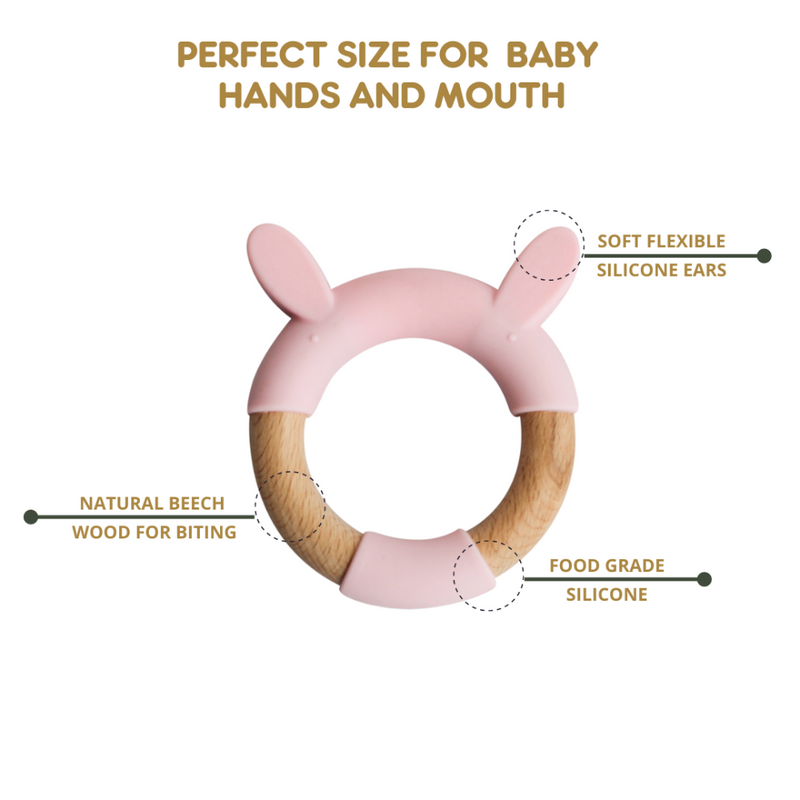 Little Rawr Wood Silicone Teether Ring Pink