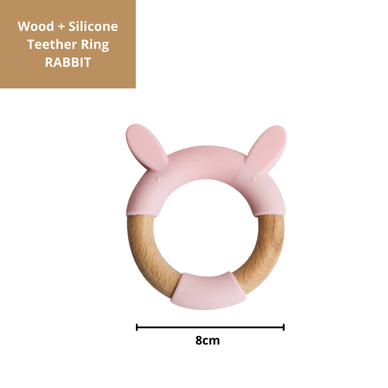 Little Rawr Wood Silicone Teether Ring Pink