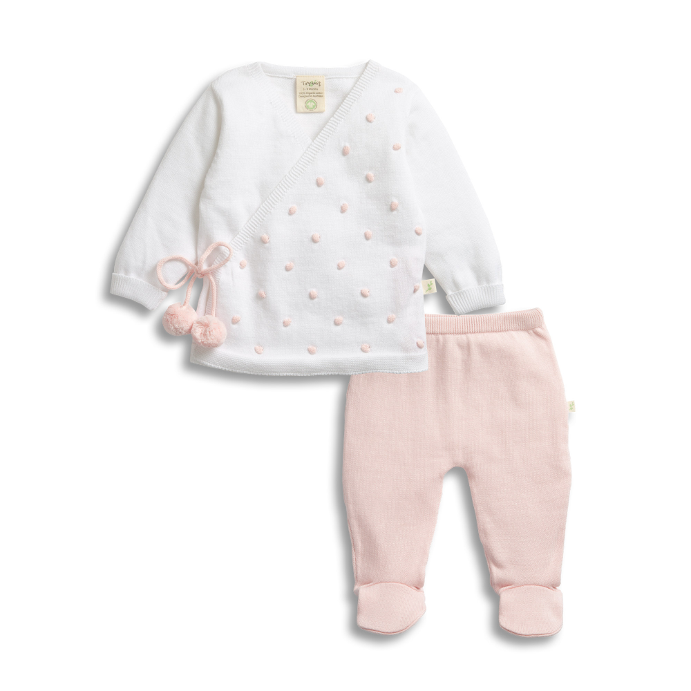 Tiny Twig Knitted Kimono Set - White/Soft Pink