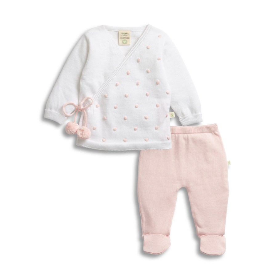 Tiny Twig Knitted Kimono Set - White/Soft Pink