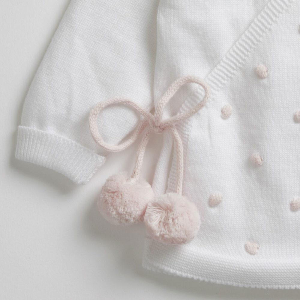 Tiny Twig Knitted Kimono Set - White/Soft Pink
