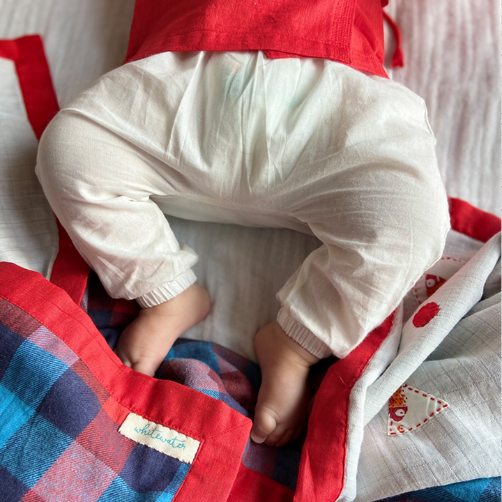 Whitewater Kids Unisex Organic Red Angrakha &amp; White Pants
