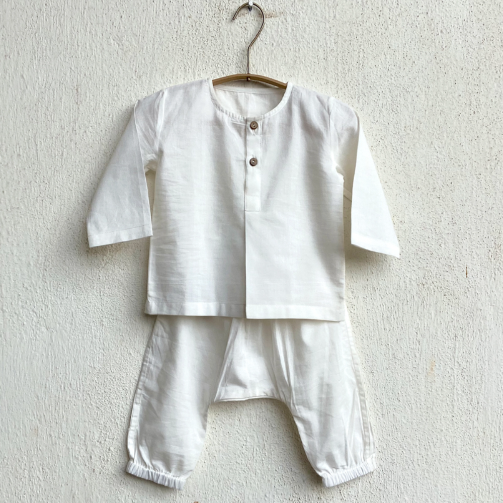 Whitewater Kids Unisex Organic Full Sleeve White Kurta Set